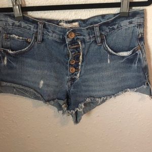 Free People Button Front Distressed Jean Shorts